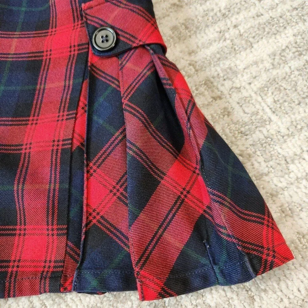 Lands' End girls pleat plaid uniform skirt skort red size 8